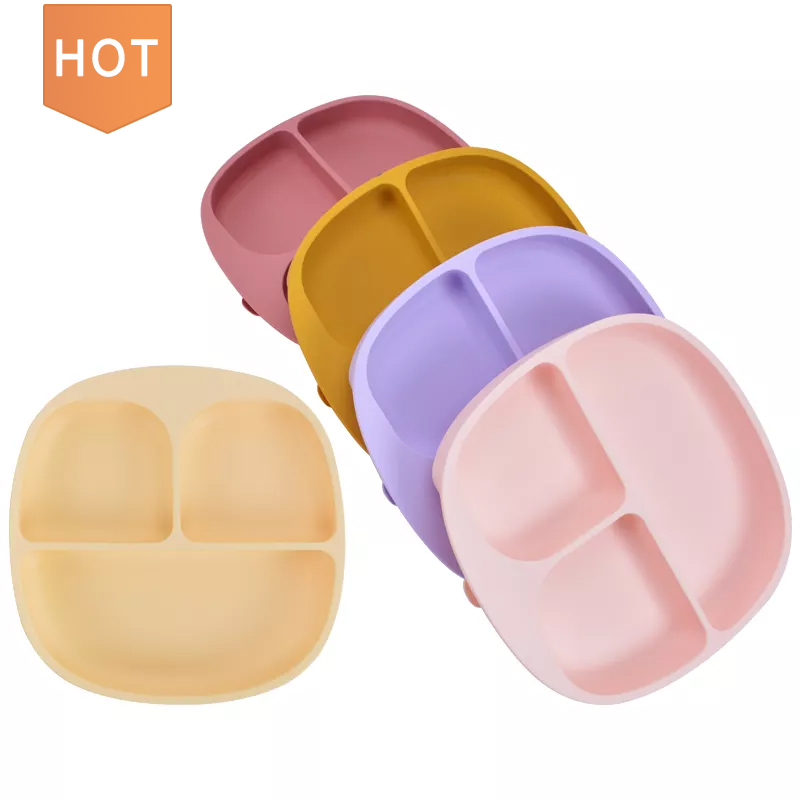 Уникальные товары для продажи, нескользящая всасывающая детская тарелка без бисфенола А, безопасные для микроволновой печи силиконовые тарелки для малышей, малышей