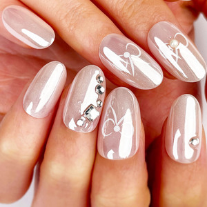 <span class=keywords><strong>Uñas</strong></span> postizas de calidad profesional, <span class=keywords><strong>color</strong></span> <span class=keywords><strong>rosa</strong></span> <span class=keywords><strong>pastel</strong></span> brillante, cromo, con lazo blanco ovalado y decoración de diamantes. - Product Image 2
