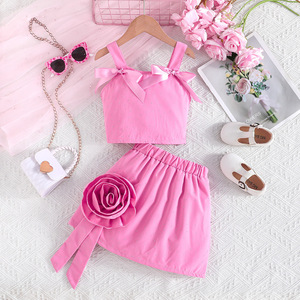 2-7Y Kids' Fashion Crystal Girls' Bow Vest 3D Flowers Short Skirt <b>Set</b> Girls' Summer Clothing <b>Sets</b> Girls' Clothing <b>Set</b> - Product Image 1