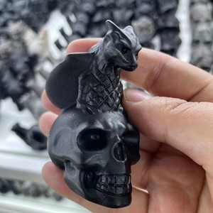 Calaveras de Obsidiana Negra, Talladas a Mano en Cristal, Artesanías de Cristal con Forma de Animales, Calaveras de Cristal Únicas - Product Image 3
