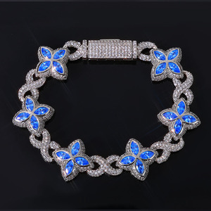 สร้อยข้อมือคิวบา 8 ตัวอักษรประดับเพทายรูปใบโคลเวอร์สี่แฉก สไตล์ฮิปฮอปสำหรับผู้ชาย เครื่องประดับแฟชั่น สร้อยคอแฟชั่น Tanjing Lijing - Product Image 1