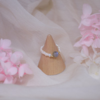 Minimalistischer Natürlicher Rosa Mondstein-Süßwasserperlen-Gummibandring, Naturkristallstein-Achatring Schmuck Großhandel