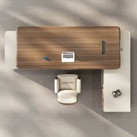 Bureau de direction moderne de luxe en forme de L avec armoire de rangement, en chêne blanc, design minimaliste, pivotant, écologique, pour hôtel