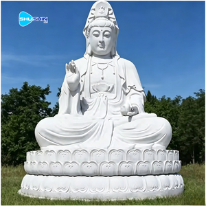 Escultura de Jardín Moderna Personalizada, Tallada en Piedra, Estatua de Buda Sentado de Tamaño Real en Mármol Blanco para Exteriores, en Venta - Product Image 3