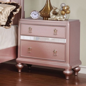 โต๊ะข้างเตียงสีโรสโกลด์สไตล์ร่วมสมัย 2 ลิ้นชัก พร้อมแผงตกแต่งกระจก - Product Image 4