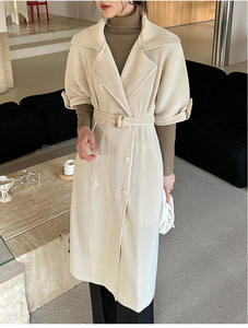 Abrigo tipo gabardina de punto plisado con capucha, estilo coreano, para otoño, diseño holgado, manga larga, abotonadura sencilla, reversible - Product Image 6