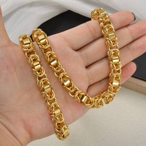 Set di collane abbinate all'ingrosso, bracciali in acciaio inossidabile placcato oro, lisci e brillanti, con maglia cubana densamente intrecciata, unisex - Product Image 3