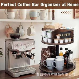ชั้นวางเก็บแคปซูลกาแฟแบบหมุนได้สองชั้น ทำจากไม้ สำหรับใช้บนโต๊ะที่บ้าน - Product Image 1