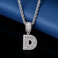 Collier pendentif lettre D en cuivre avec zircon cubique taille baguette, chaîne corde de 20 pouces, plaqué argent, style Hip Hop Ins, bijoux de mode