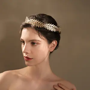 GT Hot Selling Simple Design Leaf Gold Crown Wedding Crown Bride Crown Tiaras Baroque Retro Olive Branch Hair Jewelry