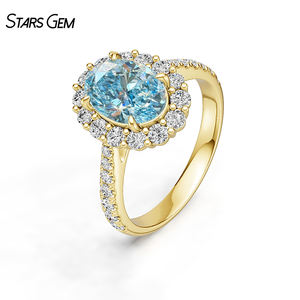 แหวนหมั้นทองคำแท้ 18K ประดับบลูโทแพซทรงรีขนาด 2.55 กะรัต (9.54*6.77 มม.) ดีไซน์แบบวงแหวน Halo คลาสสิก เหมาะสำหรับงานแต่งงาน วันครบรอบ และงานเลี้ยง จาก Starsgem - Product Image 4