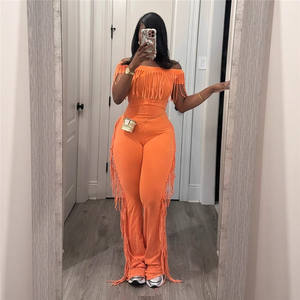 Monos y Rompers de Mujer con Hombros Descubiertos y <span class=keywords><strong>Flecos</strong></span>, Pantalones Largos de Moda con Borlas - Product Image 2