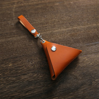 Dompet Koin Segitiga Kancing Tekan Kulit Sapi Asli Buatan Tangan Unisex Mini Dompet Koin Sederhana Kulit Sapi