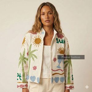 เสื้อแจ็คเก็ตวาร์ซิตี้ผ้ากำมะหยี่ถักลายดอกไม้สไตล์โบฮีเมียนสำหรับฤดูใบไม้ร่วงและฤดูหนาว ป้องกันรอยยับ เป็นมิตรกับสิ่งแวดล้อม กันลม ระบายอากาศได้ดี ลายซูซานี - Product Image 5