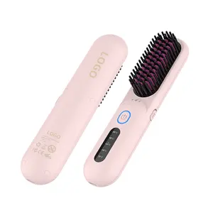 Travel 2 In 1 Led Flat Iron Straightening Fast Heated Hot Comb Rechargeable Wireless Cordless Hair Straightener Brush