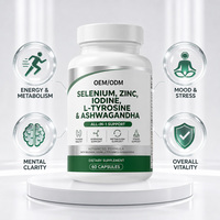 Complément d'iodine en marque blanche OEM 500mcg, capsules de sélénium, L-tyrosine, zinc et Ashwagandha pour le soutien de la thyroïde et le métabolisme adulte