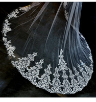 Voile de mariée LUOXIN en dentelle ivoire de 3,5 mètres de long, avec appliques faites à la main et peigne à cheveux
