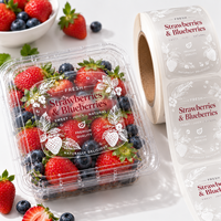 Étiquettes personnalisées transparentes pour fruits et légumes, autocollants en PET transparents avec encre blanche et vernis UV sélectif pour emballages de baies fraîches en coquille