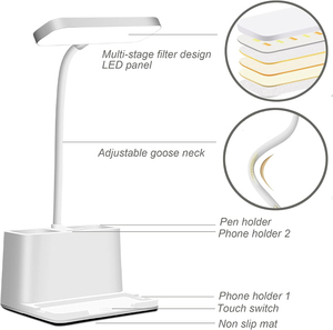 Lampe de bureau LED moderne à col de cygne réglable, rechargeable sur batterie, avec abat-jour blanc, petite taille, vente en gros - Product Image 3