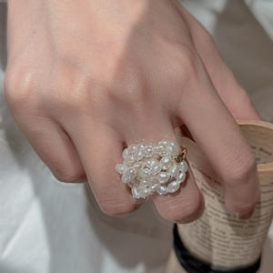 Anillo de Plata de Ley S925 con Perlas Multicapa, Elegante Estilo Francés, Simple, Moderno, Retro, Vintage, con Diseño Similar al Arroz - Product Image 1