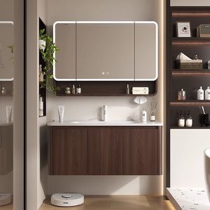 Medieval style walnut honeycomb bathroom cabinet combination bathroom ceramic integrated wash basin - Product Image 1