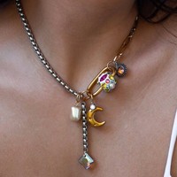 Collier patchwork créatif étoile-lune en acier au titane à la mode pour femmes