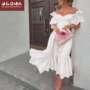 Droma 2022 new design casual women clothing polka dot off shoulder loose solid dress