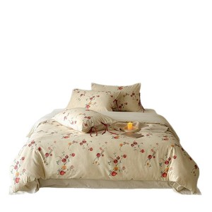 Conjunto de cuatro piezas de lino y algodón de estilo chino artístico, diseño elegante con estampado y lazo, transpirable, para mujer, conjunto para dormir de primavera y verano - Product Image 5