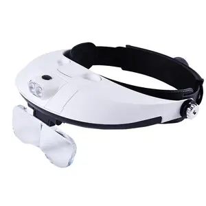 Headband Magnifier, White Visor Style, Center Mounted 5 LED Illumination,  5x Swivel Eye Loupe