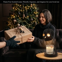 Lampe chauffe-bougie en céramique en forme de crâne avec minuterie d'arrêt automatique 2/4/8H pour une utilisation parfumée et effrayante à la maison pour Halloween
