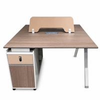 Poste de travail modulaire moderne 2 places pour personnel de bureau, bureau face à face avec écran de séparation simple, armoire de rangement mobile verrouillable