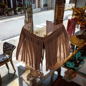 Mini-jupe à franges pour femme, taille haute, style denim à pampilles, pour soirée dansante et festival, jupes en velours pour femme - Product Image 3