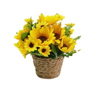 Plantes artificielles de tournesol en soie en pot, arrangements de fleurs en panier de jonc, fausses décorations de bureau, décoration pour la maison et le bureau