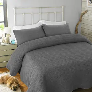 26 Years Experience Durable Patchwork Grey Polyester Adult Plain King Size Quilted Bedspread For Hotel