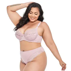 Plus Size Europese En Amerikaanse Sexy Ultra Dunne Bh En String Set Comfortabel Ademend Beha 38 ~ 48D Cup