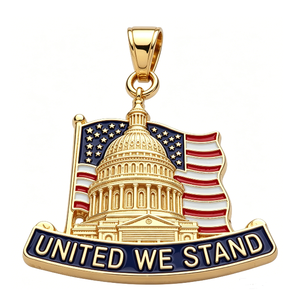 Épinglette en alliage de zinc plaqué or « United We Stand » avec motif Capitol et drapeau, émail dur, souvenir patriotique - Product Image 2