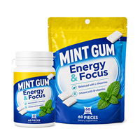 Vitahall Chewing-gum Énergie et Concentration Sans Sucre à la Menthe avec L-Théanine et Vitamines B, 60 Pièces, Complément Alimentaire Portable pour Voyage