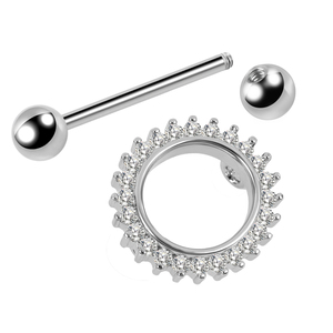 Anello per <span class=keywords><strong>Capezzolo</strong></span> in Acciaio Inossidabile con Zirconi Multipli, Barbell Dritto per Lingua, per Matrimonio e Fidanzamento - Product Image 3