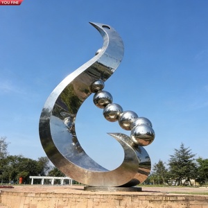 Sculpture sphérique abstraite YOUFINE en acier inoxydable poli, art moderne <span class=keywords><strong>rond</strong></span> - Product Image 5