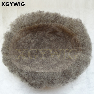 Commande personnalisée 1B 80% gris pleine dentelle noir hommes 6mm serré Afro bouclés toupet 100% indien Remy système de remplacement de cheveux humains - Product Image 2