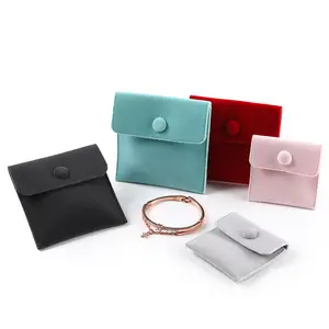 Luxury design Custom logo small envelope flap velvet jewelry bag suede perfume pouches with Snap button