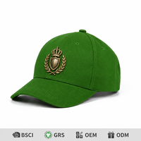 Casquette de baseball de luxe personnalisée avec logo, en coton vert de haute qualité, 6 panneaux, broderie 3D crête dorée, pour homme, sport et plein air
