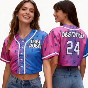 Maillots de <span class=keywords><strong>baseball</strong></span> respirants à sublimation pour équipes de <span class=keywords><strong>baseball</strong></span> et softball du Canada, style crop top arc-en-ciel, à boutonnage - Product Image 1