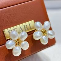 Boucles d'oreilles créoles plates en forme de pain, plaquées or 18 carats, micro-pavées de perles d'eau douce naturelles, pour femmes, tendance et authentiques