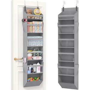 Over The Door Organizer 10 Pocket Gray Non Woven Fabric <b>Storage</b> <b>Rack</b> With Clear Window For Baby Diapers Toys Behind Door Wall - Product Image 1