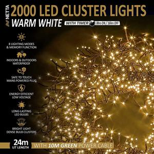 Lumières <span class=keywords><strong>de</strong></span> Noël 2000 LED 24m Multi <span class=keywords><strong>Action</strong></span> Arbre Lumières Cluster Lumières 8 Fonctions Avec Minuterie Intérieur/Extérieur - Product Image 2
