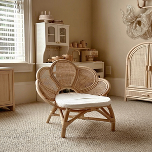 Chaise pour enfant en bambou et rotin, faite à la main, en forme de fleur, style moderne, pour bébé, tout-petit, extérieur, ferme, chambre, salon - Product Image 1