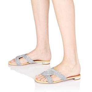 <strong>Jeweled</strong> Bridesmaid Wholesale Slides Slippers Can Be Customized Gold Bling Rhinestone Flats Heel Women <strong>Sandals</strong> - Product Image 5
