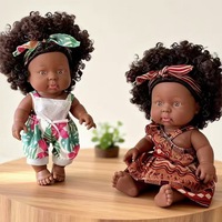 Weiche Vinyl-Babypuppe 25cm Dunkelhäutige Reborn Neugeborenen-Mädchenpuppe Niedliches Afrikanisches Spielzeug Einschlafbegleiter für Mädchen