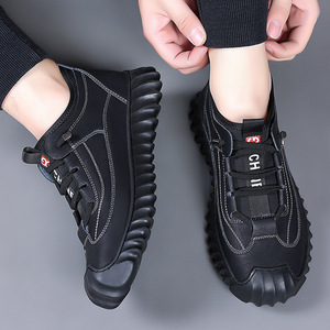 Botas Martin de cuero suave para hombre, botines informales acolchados con suela gruesa, color negro y gris 9226 - Product Image 2